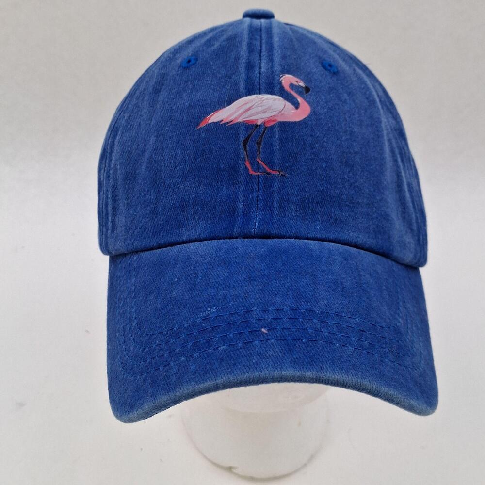 Flamingo Hat Cap Strap Back Adjustable Blue Cotton Twill Tropical Beach Summer